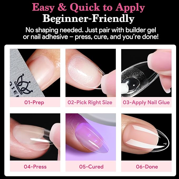 Short Almond False Nail Tips, 15 Sizes 510 PCS Clear Soft Press On Fake Nail Pre-shaped Half Matte Full Cover Gel Nail Tips Extensions Strong Thick Long Lasting for DIY Beginners & Salon Manicure