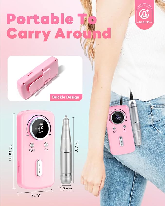 CozyZen Cordless Nail Drill Professional: 45000 RPM Rechargeable Electric Nail File Kit, Portable & Low Noise for Acrylic, Gel Nails, Manicure & Pedicure - Salon & Home Use