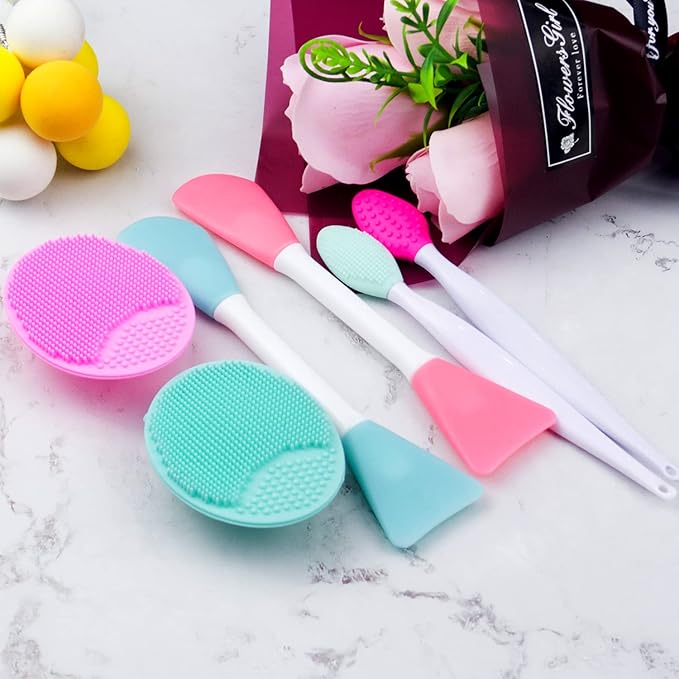 6pcs Silicone Face Brush Set, 2PCS Silicone Face Applicator Brush, 2PCS Exfoliating Lip Brush, 2PCS Silicone Face Cleaning Brushes Pad,Blackhead Face Exfoliator Skin Care Tool for Women Men