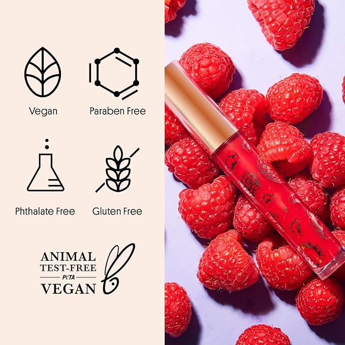 Winky Lux Raspberry Fruity Gloss pH Lip Stain, Non Sticky Lip Gloss, Tinted Lip Oil, Lip Lacquer, Yummy Fruit Lip Gloss, Jojoba Oil for Hydration & Shine, Soft Raspberry Scent