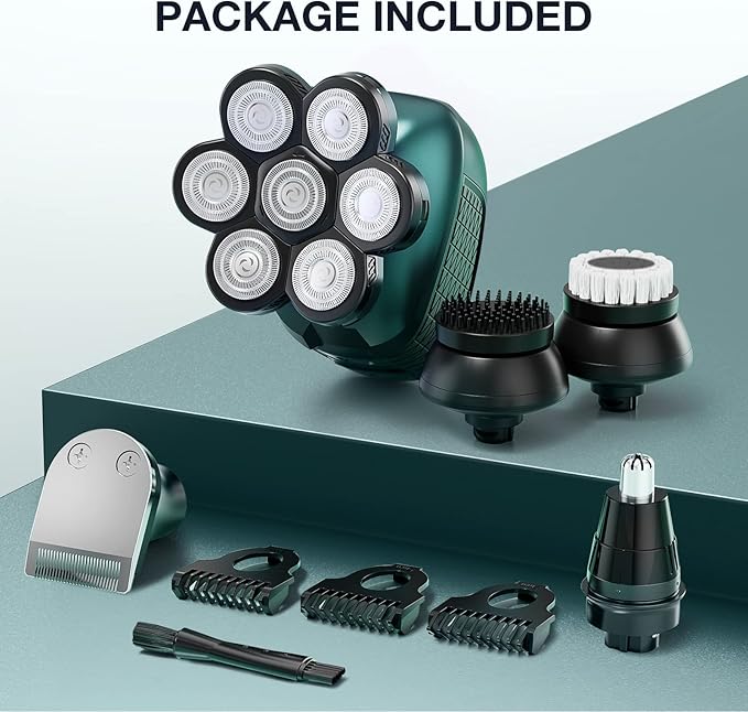 Head Shavers for Bald Men: 5-in-1 Electric Razor - Waterproof Shaving Grooming Kit for Balder - Turbo Speed & Precision Blades (Green)