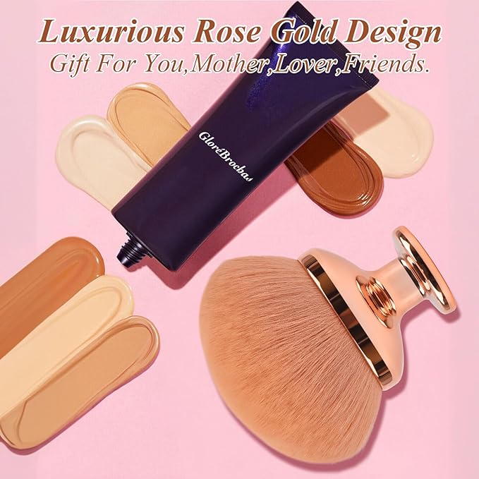90MM Extra Large Self Tanner Kabuki Makeup Brush – GloréBrochas Ultra Soft Dense Vegan Bristles for Body Makeup, Bronzer & Foundation–Applies Tanning Mousse, Lotion & Self Tanner,Wet & Dry (Rose-Gold)