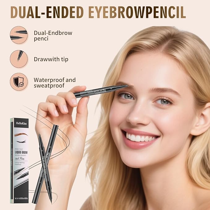 Eyebrow Pencil, Eyebrow Pen with Double-Brush Tip 2-in-1 Eyeliner Dual-Ended Microblading Long Lasting Waterproof Hair-Like Brow Pencil with Eyebrow Brush (Light Brown)
