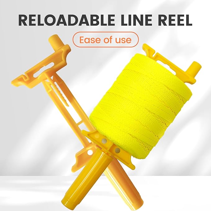 1000FT Mason Line w/Reloadable Line Reel, 18# Braided Twine String for Masonry Job, Level Lines in Construction, Gardening, Fluorescent Yellow