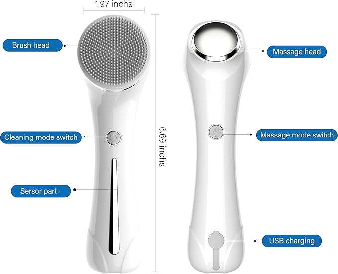 Facial Cleansing Brush, 2 in 1 Waterproof IPx7 Facial Spin Scrubber Set with 4 Brush Heads, Rechargeable Exfoliating Face Brush Deep Cleansing, Gently Exfoliate and Remove Blackhead