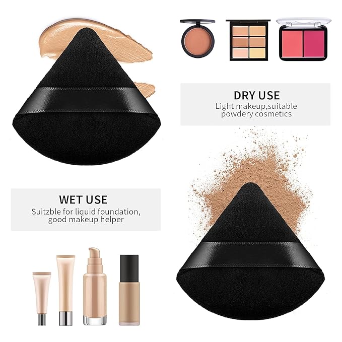 2 Pieces Powder Puffs, Softer and More Skin-Friendly Velour Triangle Makeup Puff, Repeatable for Applying Loose or Pressed Powders Beauty Makeup Tools 10272