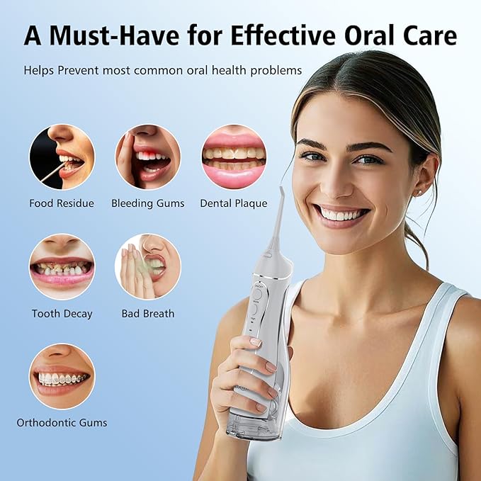 Leominor Water Dental Flosser Pick for Teeth, 300ML Portable Oral Irrigator Upgraded Tank Removable,IPX7 Waterproof, Rechargeable Travel Teeth Cleaner, Professional Electric Flossing Machine (Gray)