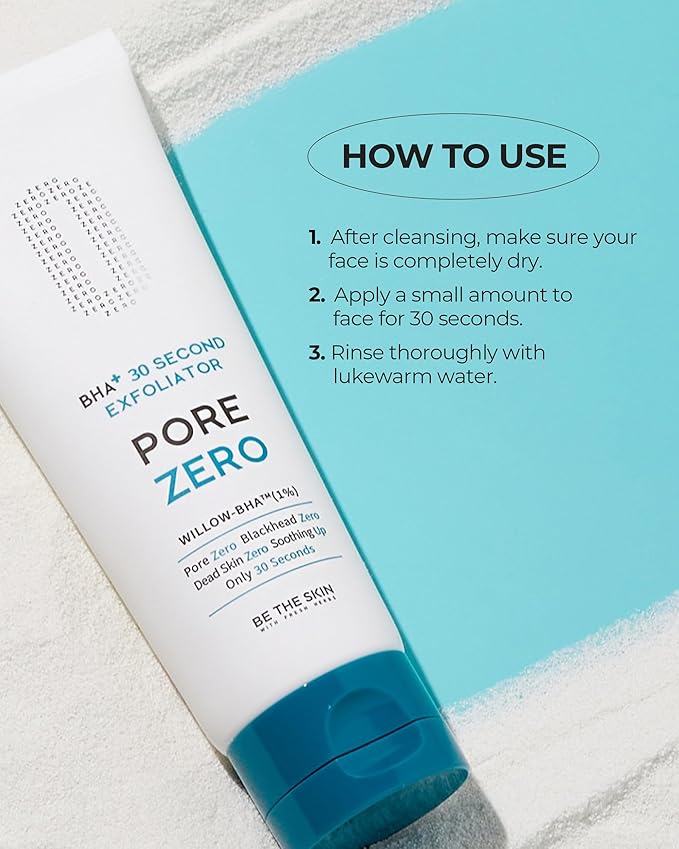 BE THE SKIN BHA+ Pore Zero 30 Second Exfoliator - Pore Erasing Face Peeling Gel with Salicylic Acid, Aloe Vera - Removes Dead Skin & Sebum - Glass Clear Skin, Korean Skincare, 3.38oz.