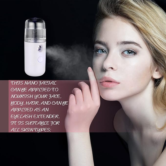 Honoson 2 Nano Facial Mister Sprayer Portable Face Nano Mister for Eyelash Extensions USB Rechargeable 1 oz Handy Skin Care Machine for Face Hydrating, Daily Makeup(White and Blue)