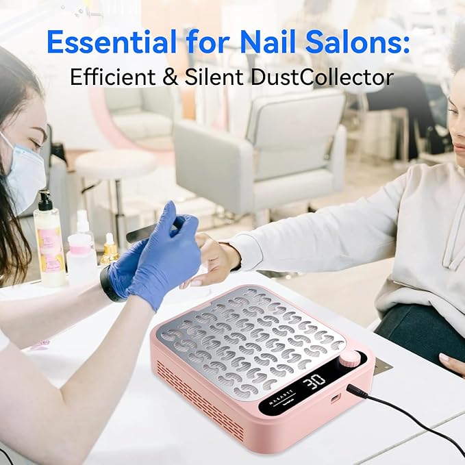 Makartt Nail Dust Collector - Professional Powerful Suction Larina Vacuum Fan Dust Cleaner with LED Display, Adjustable Speed, Reusable Filter for Acrylic Nails Polishing Manicure Salon Home Pink