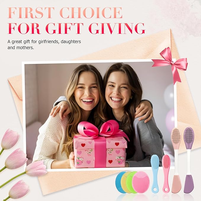 Ultra Soft Silicone Face Scrubber Set - 8 Piece Manual Gentle Facial Cleansing Brush & Pore Exfoliator, Deep Cleansing and Travel-Friendly