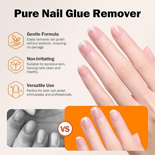 10g*2 Nail Glue With 10g*2 Nail Glue Remover for Press On, Super Strong, Quick Drying, Long Lasting Adhesive for Fake Acrylic Nails & Tips, No UV Light Needed