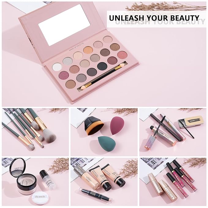 All in One Makeup Kit for Women Full Set Girl Makeup Gift Set Makeup Essentials Set Includes Foundation 18 Color Eyeshadow Palette Lipstick Eyebrow Pencil Makeup Gift Set