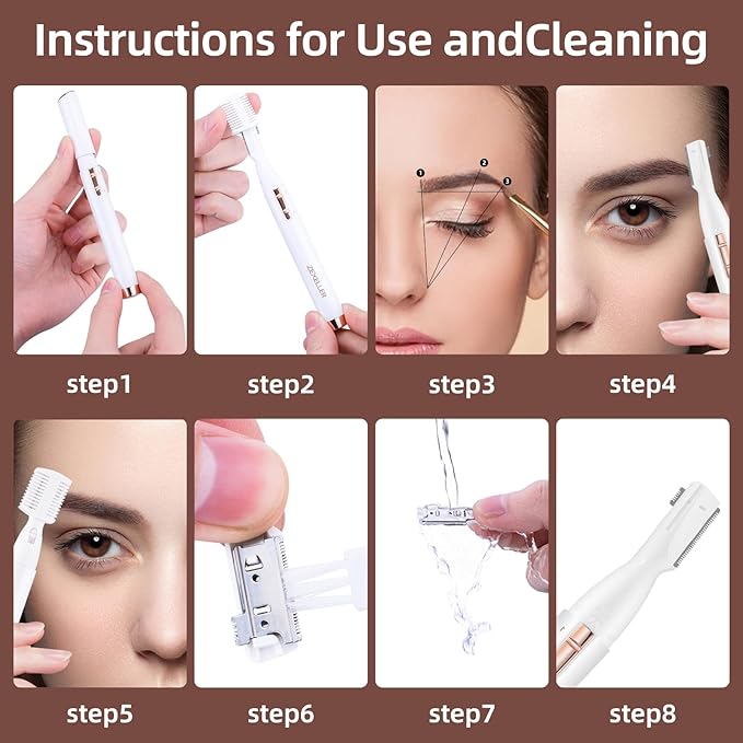 Upgraded Eyebrow Trimmer, Precision Facial Hair Trimmer with Comb, Battery Operated Painless Electric Eyebrow Razor Facial Hair Remover Face Chin Neck, Upper-Lip, Peach-Fuzz