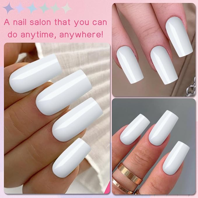 LuckForever 240pc White Square Press on Nails, Glue on Press on Nails, 10 Sizes, 1 Set, 240 Items, 240 Pieces, 1 Pack