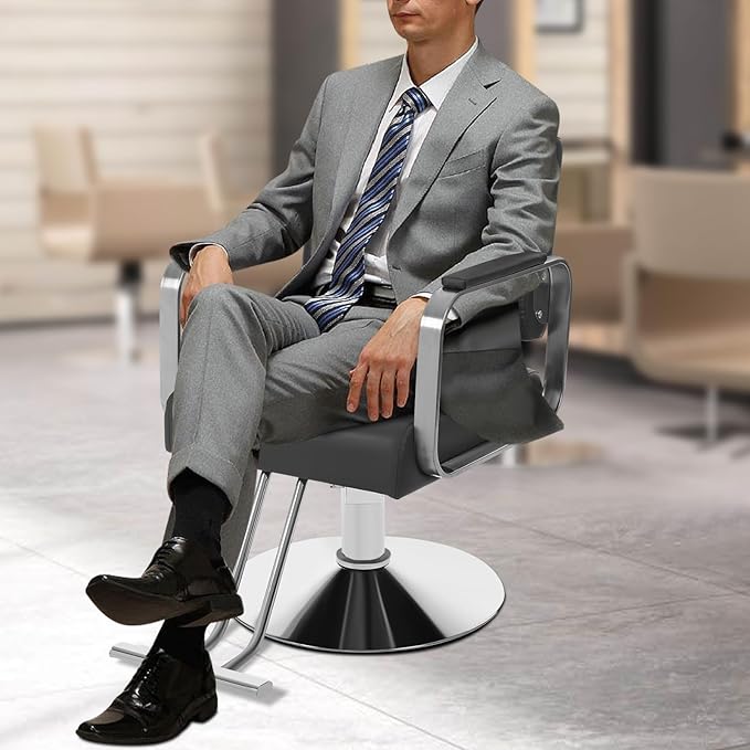 YIYIBYUS Salon Chair for Hair Stylist, 360° Swivel Barber Chair with Heavy Duty Hydraulic Pump, Spa Beauty Equipment for Hair Stylist Women Man, Max Load Weight 440 Lbs, Silver