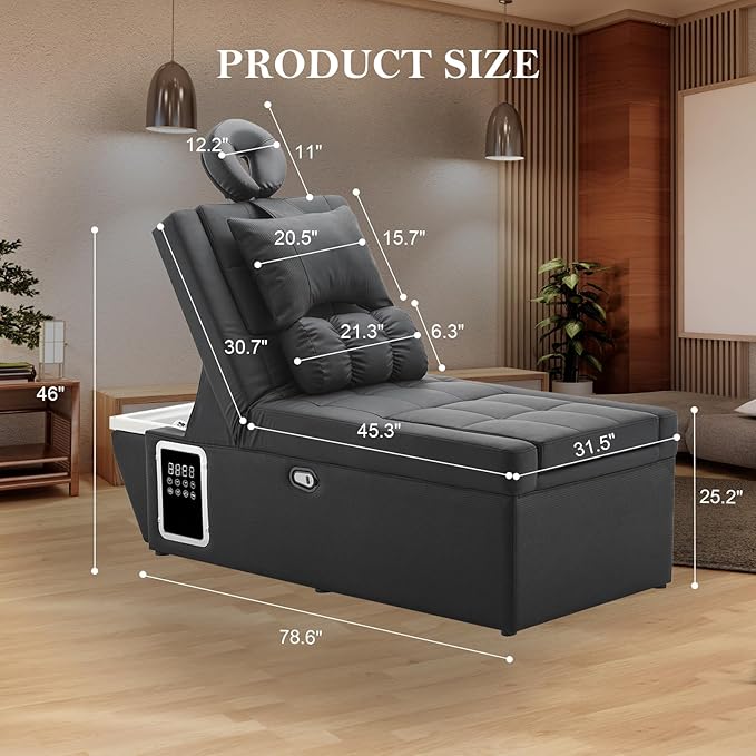 Massage Bed with Shampoo Bowl - Professional Head Spa Equipment for Beauty Salons, Adjustable Backwash Unit with Foot Bath Function, Beauty Bed, Black