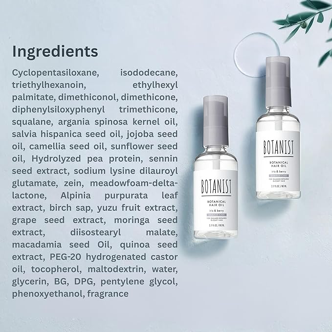 Botanist Organic Hair Oil for Frizzy, Damaged, Dry Hair Women & Men, Natural Scalp & Hair Oil Spray with Micro-Protein & Plant Extracts, Hair Care from Japan, DAMAGE CARE, Iris & Berry, 2.7 Fl Oz