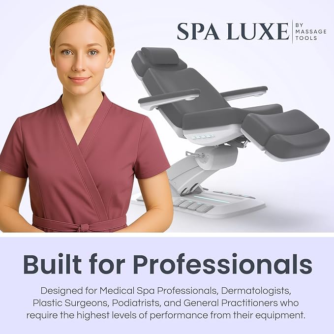 Massage Tools - Professional Spa and Facial Chair with 240° Rotation, LED Lighting, Memory Settings, and Adjustable Headrest - Premium Service Bed and Spa Chair for Salon and Facials - Light Gray