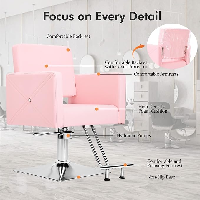 Artist hand Pink Salon Chair for Hair Stylist with Back Cover, Hydraulic Hair Chair 360 Swivel Barber Chair, Beauty Salon Equipment for Hair Stylist Women, Max Load Weight 330 Lbs