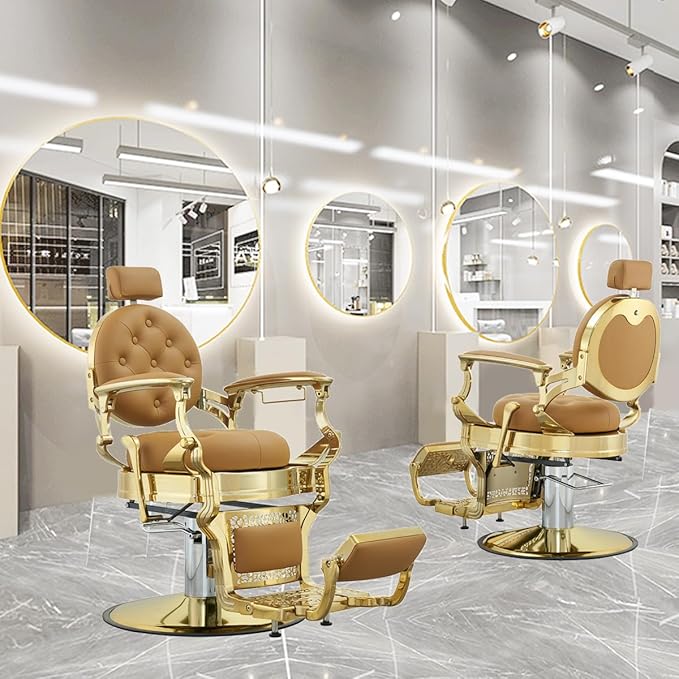 Antlu Barber Chair Hair Stylist, Vintage Salon Heavy Duty 700lbs Chair Hair Styling Chairs for Barbershop Beauty Tattoo Massage (Golden-Camel)