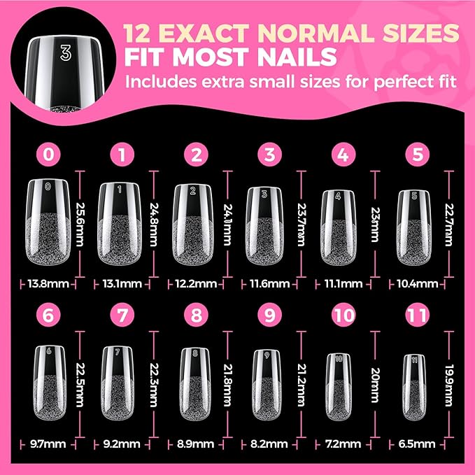 UNA GELLA Square Fake Nails, 504pcs Gel Nail Tips Clear Press on Nails Pre-shape for Full Cover Square Nails French False Nails For Nail Extension Nail Art Home DIY 12 Sizes False Gelly Tips