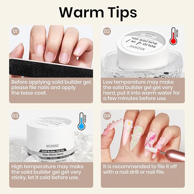 MIZHSE 100g Solid Builder Gel for Nails, Large Capacity Clear Hard Gel 3D Sculpting for Nail Art U V LED Builder Kit with 3D Silicone Pen, for Salon Home DIY