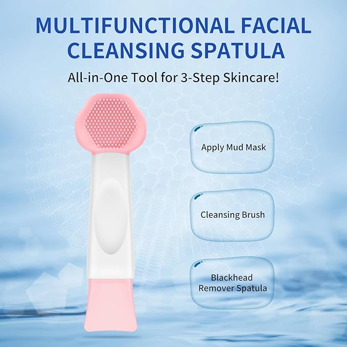 Silicone Face Scrubber, 3 in 1 Pore Brush Skin Scrubber Face Spatula with Face Mask Applicator Tool, Pore Cleaner, Blackhead Remover, Makeup Removal, Mud Mask, Body Lotion (Pink)