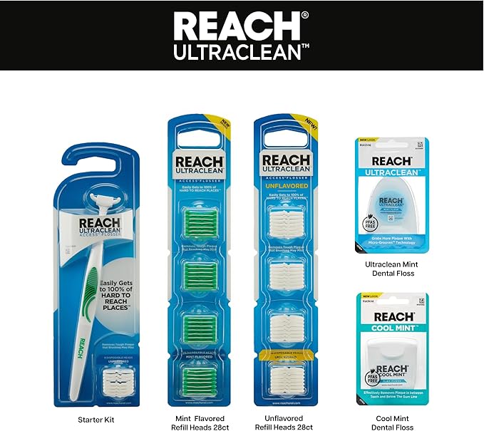 REACH Cool Mint Dental Floss, Fresh Mint, Plaque Remover for Teeth, Shred Resistant, Waxed, Easy on Gums & Teeth, Fresh Breath, Oral Care, PFAS Free, for Adults & Kids, 6 Pack, 55 yd