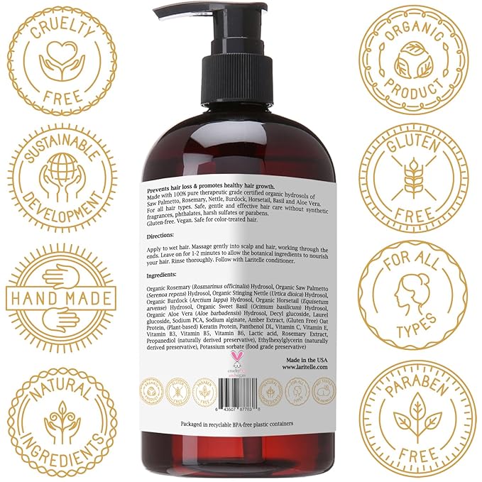 Laritelle Organic Unscented Shampoo Herbal Magic – 17.5 oz – Sulfate-Free, Vegan Hair Growth Shampoo for Sensitive Scalp – Made in California