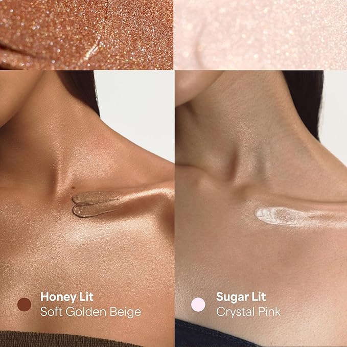 ENTROPY MAKEUP Glow Serum Body Highlighter, 75% Water-Rich Serum with Skincare Ingrediants, Buildable Radiance, Silky Lightweight for Face & Body, Crystal Pink Luminizer, Sugar Lit