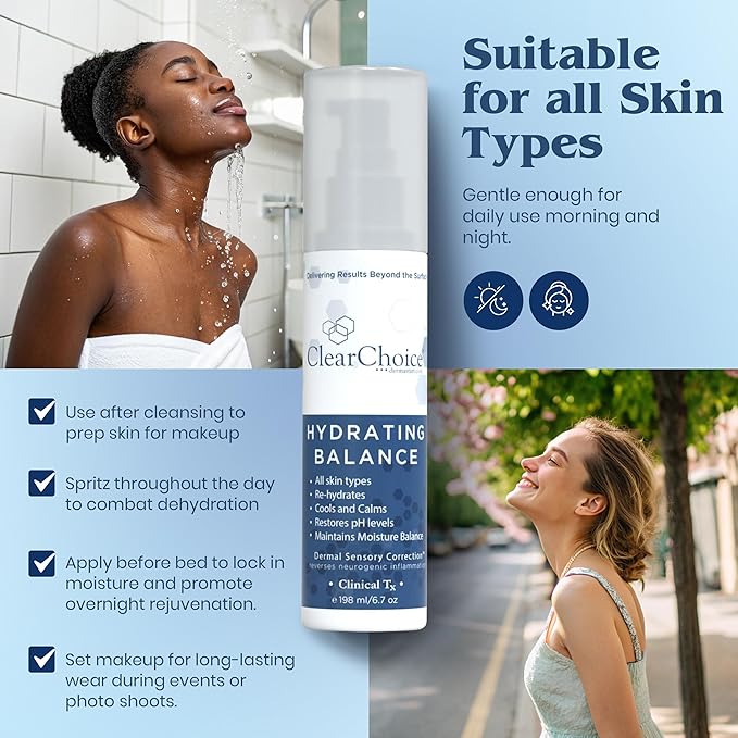 Clear Choice Hydrating Balance Facial Mist 6.7oz β Rejuvenating Spray for All Skin Types, Tightens Pores, Prolongs Makeup, Restores pH Balance