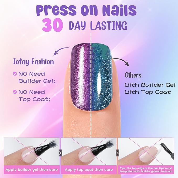 Cat Eye Press on Nails Short - 5 Styles Unique Two-color Ombre Cat Eye Press on Nails, Bt Art Box Press On Nails, Soft Gel x Coat Nails False Nails in 16 Sizes - 160 PCS Soft Glue On Nails Kit