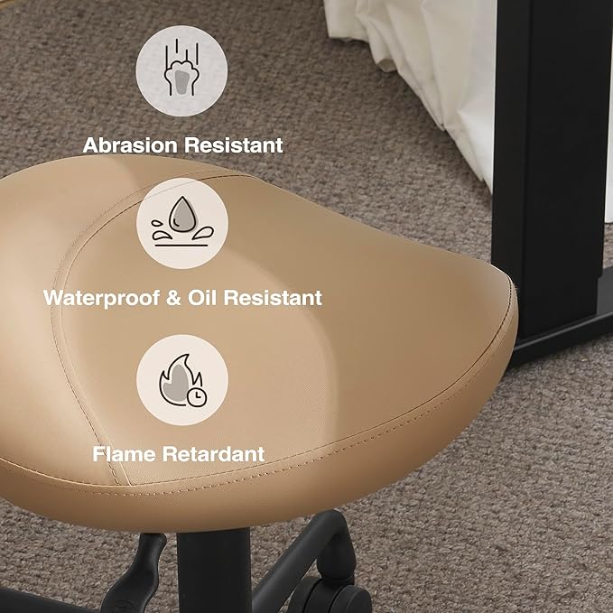 Ergonomic Saddle Seat Adjustable Pneumatic Hydraulic Drafting Swivel Rolling Stool Chair for Medical Hygienic SPA Massage Salon Home and Office - Hilo 508 (Black, Standard)