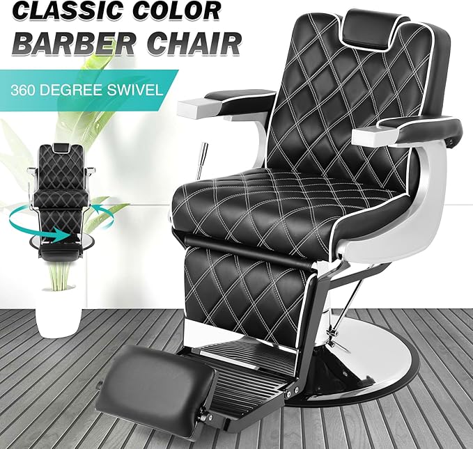 Artist hand All Purpose Barber Chair Wide Backrest Reclining Salon Chair for Hair Stylist Tattoo Chair Makeup Chair for Salon Equipment (Black)