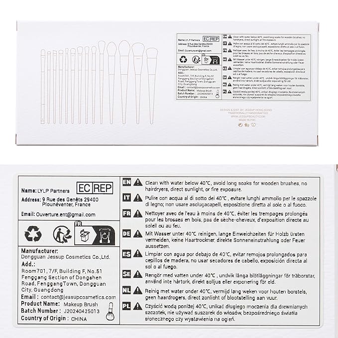 Jessup Makeup Brushes 14Pcs Makeup Brush Set Premium Synthetic Powder Foundation Contour Blush Concealer Eye Shadow Blending Liner Make Up Brush Kit Light Grey T329