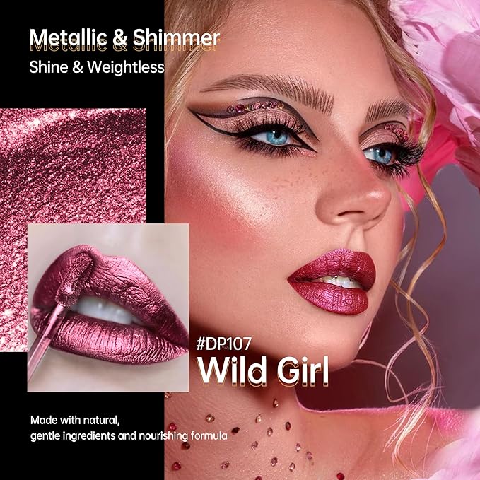 3Pc Lipsticks Set for Women Metallic Lipstick Long Lasting Dark Red Bronze Burgundy Lip Gloss, Metal Shine Lightweight Hydrating Full Coverage Lip Color, DP103/104/107