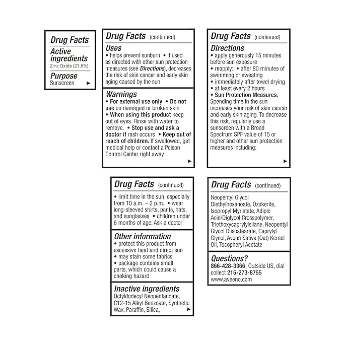 Aveeno Protect + Soothe Mineral Sunscreen Stick for Sensitive Skin, SPF 50, Water-Resistant for 80 minutes, Face & Body Sunscreen with Zinc Oxide & Oat, Fragrance-Free, Travel Size, 1.5 OZ