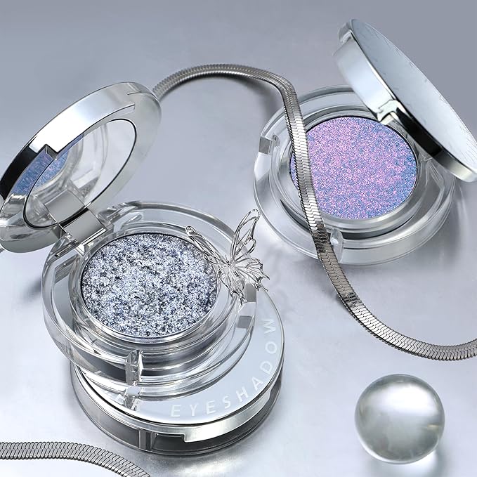 Black Gray Glitter Eyeshadow, Metallic Cool Toned Grey Silver Smoky Single Eyeshadow, Sparkling Inner Corner Eye Highlighter Shimmer Eye Makeup Palette 05