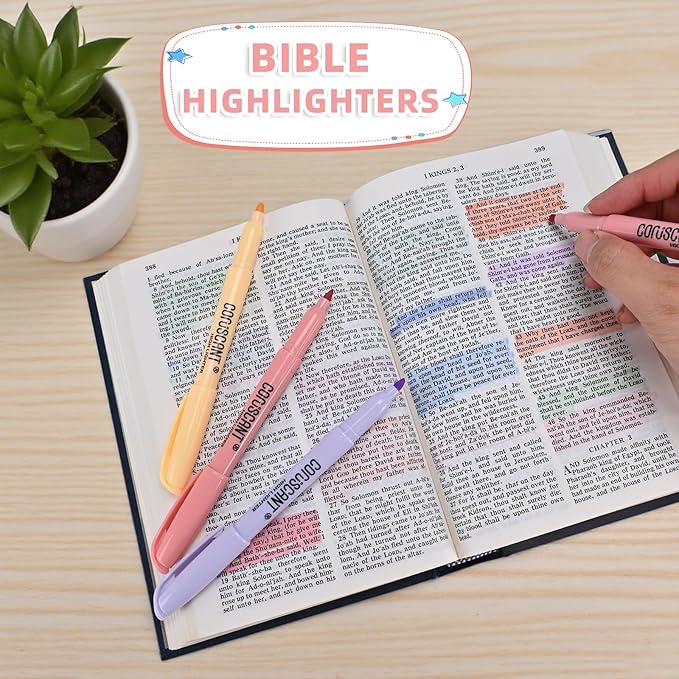 coruscant Pastel Highlighters Set, Assorted Colors Chisel Tip Cute Bible Highlighters, No Bleed Dry Quickly, for Journal Bible Study, Perfect for thin paper, School Office Supplies, 16 Pack