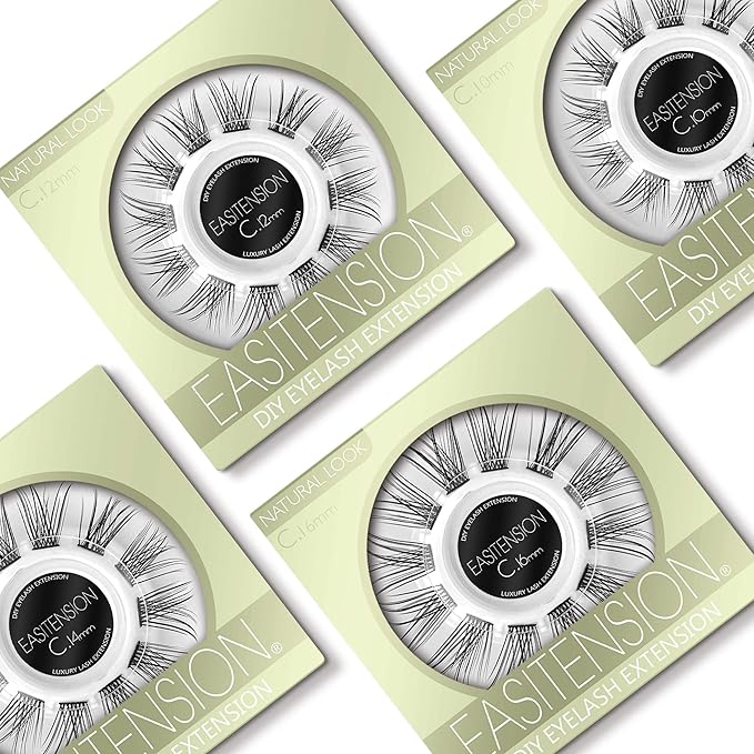 DIY Eyelash Extension, Glue Bonded Band Individual Lash 12 Clusters Natural Lashes Set, Home Eyelash Extension, C curl Lashes Pack (16MM-Natural)