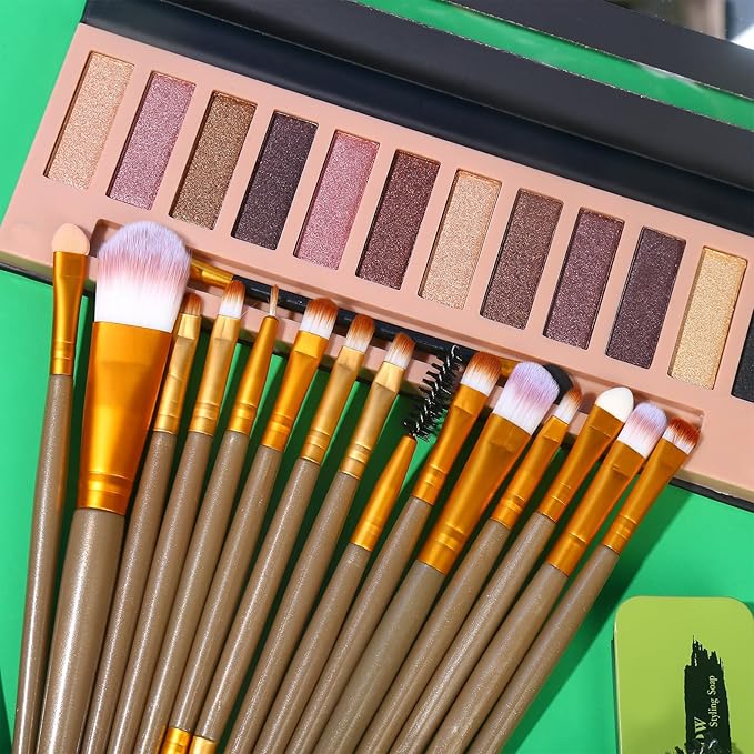 All in One Makeup Set For Women Full Kit - 12 Colors Eyeshadow Palette, Black Mascara Eyeliner Pen, 3pcs Matte Liquid Lipstick, Eyebrow Soap Gel Kit, 12 pcs Brushes & Sponge with Makeup Bag Gift Set