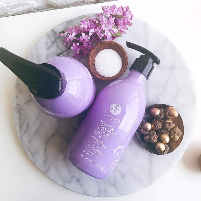 Luseta Biotin & Collagen Shampoo Thickening for Hair Loss & Fast Hair Growth - Infused with Argan Oil to Repair Damaged Dry Hair - Sulfate Free Paraben Free 33.8oz