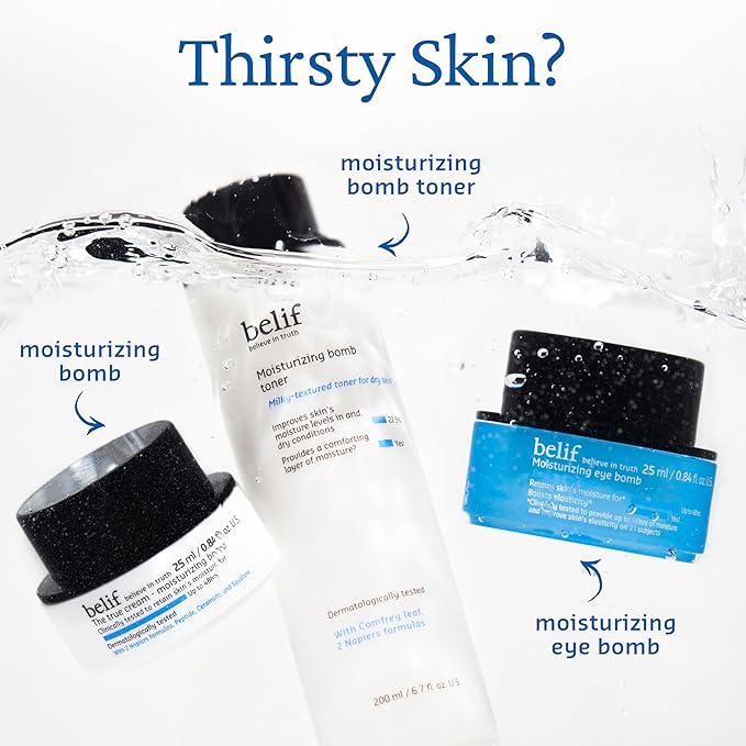 belif Moisturizing Bomb Hydrating Toner - Ceramide Milky Texture, Strengthens Skin Barrier, Soothing & Repair Serum Essence, Ultra-Hydrating 2-in-1 Toner & Moisturizer, Korean Skincare, 5.07 Fl Oz