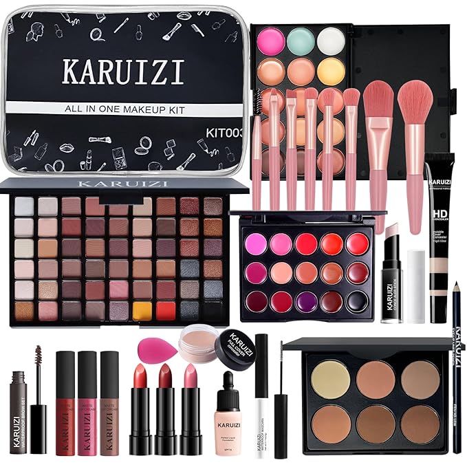 Makeup Kit All-in-one Makeup Gift Set for Women Full Kit, Eyeshadow Palette, Lip Gloss Set, Lipstick, Blush, Foundation, Concealer, Mascara, Eyebrow Pencil,Include Brush Set(KIT019)