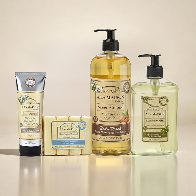 A LA MAISON French Liquid Hand Soap, Almond - Natural Hand Wash Made with Essential Oils - Biodegradable, Plant-Based, Vegan, Cruelty-Free, Alcohol & Paraben Free (16.9 oz, 3 Pack)