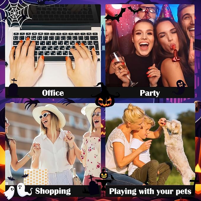 Press On Nails Halloween Almond - Spider Gem, Chameleon Cat Eye Effect Halloween Nails, Acrylic Square Short Halloween Fake Nails with Nail Glue, Stick On Nails in 16 Sizes - 32 PCS Soft Gel Kit