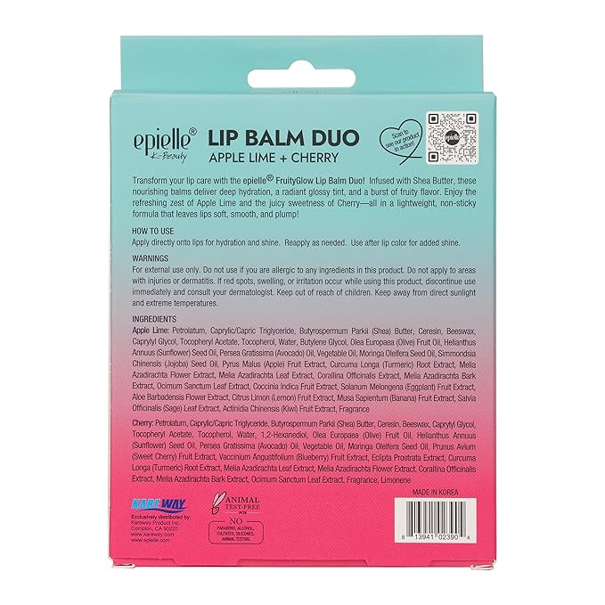 Epielle Lip Balm Duo Apple Lime & Cherry, Hydrating Tint Sheer, Kbeauty, Stocking Stuffers, Thanksgiving Essentials