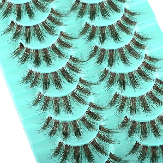 Brown Lashes Mink Lashes Fluffy Wispy Eyelashes Medium Natural Eye Lash Pack Thick Full Small Strip Eyelash Set Thin Band Russian Strips Lash Extension (Brown Spiky | 11-17mm)