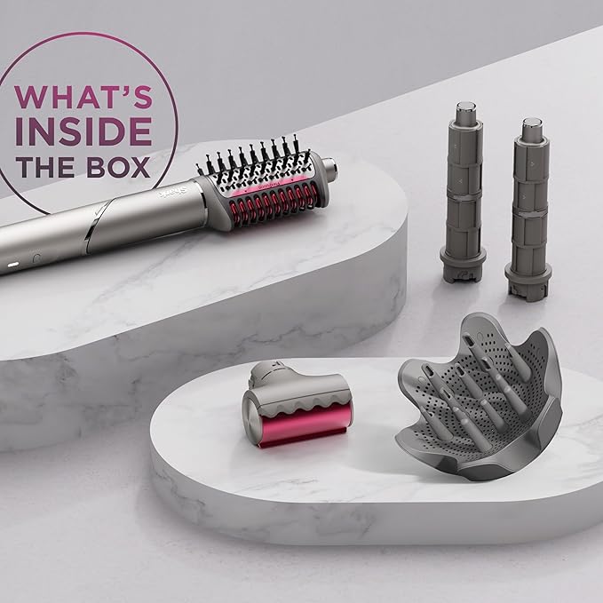 Shark FlexFusion Hair Dryer with Fusion Hair Brush, Diffuser, Ceramic Air Styler with Auto-Wrap Hair Curlers, Ceramic Plates, Metallic Mist HD642